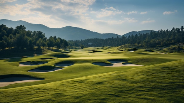 Zdjęcie fairway i greene z malowniczego pola golfowego fotografia przyrody sztuczna inteligencja wygenerowana sztuka