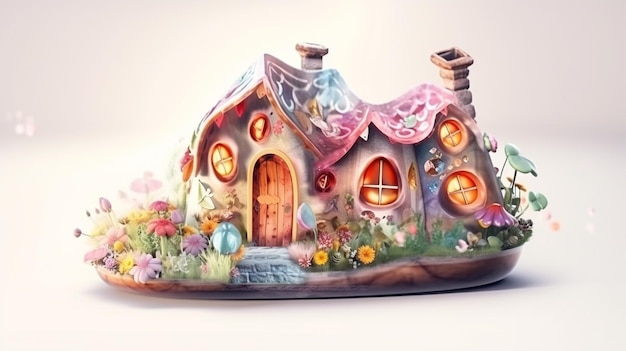Fairy flower bud house lub mieszkanie elfa enchantress Fantasy bajkowy dom na zielonych liściach