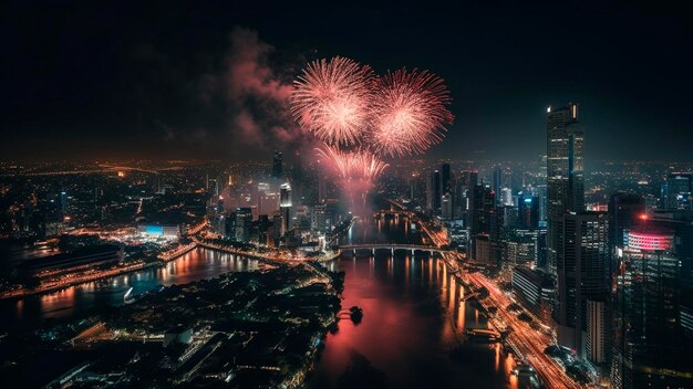 Fajerwerki nad miastem Singapur