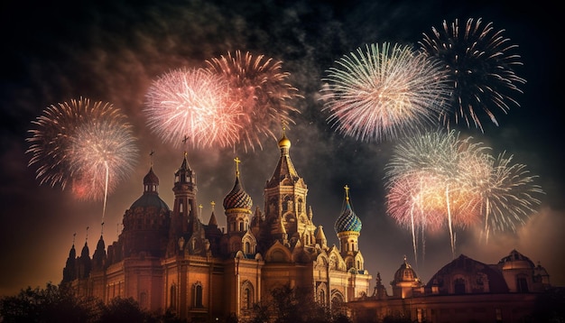 Fajerwerki nad ul. sobór wasyla Błogosławionego w Moskwie