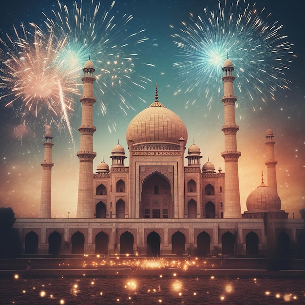 Fajerwerki są zapalane przed Taj Mahal