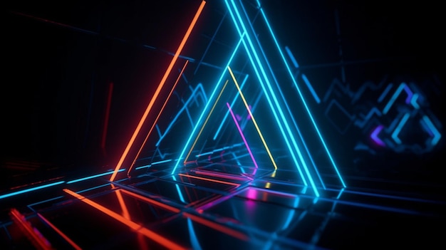 Fajna geometryczna trójkątna figura w neonowym świetle lasera, idealna do tła i tapet