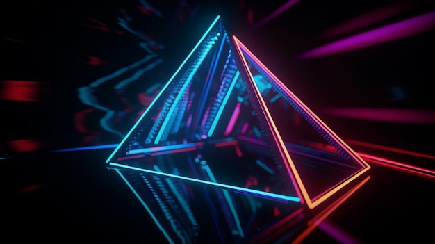 Fajna geometryczna trójkątna figura w neonowym świetle laserowym, idealna do tła i tapet