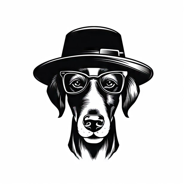Fajne okulary dla psa na białym tle zabawny chart inteligentny moda psy portret czarna sylwetka ikona hipster psy koszulka z nadrukiem AI generatywna ilustracja