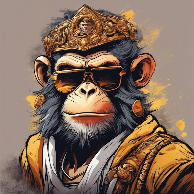 Fajny król małp w okularach przeciwsłonecznych modny projekt koszulki