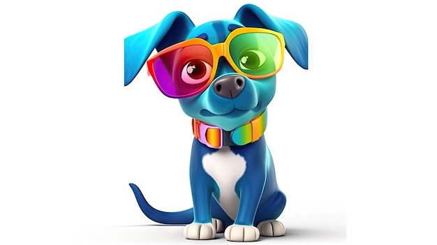 Fajny Pies W Odcieniach Kreskówka Pies Z Kolorowymi Okularami Przeciwsłonecznymi Na Białym Tle