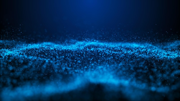 Zdjęcie fala cząstek abstrakcyjne tło z dynamiczną falą niebieskie tło z ruchomymi cząsteczkami renderowania 3d