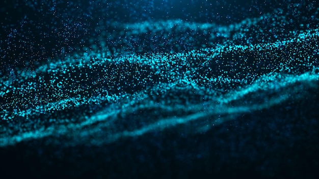 Fala cząstek Futuristyczne niebieskie kropki tło z dynamiczną falą Big data rendering 3d
