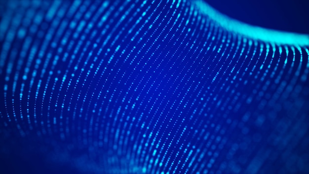 Fala cząstek Futurystyczne niebieskie kropki w tle z dynamiczną falą Renderowanie 3d dużych danych