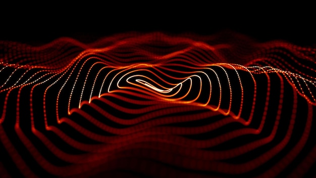 Fala czerwonych cząstek Abstrakcyjne tło ognia z dynamicznym renderowaniem fal 3D.