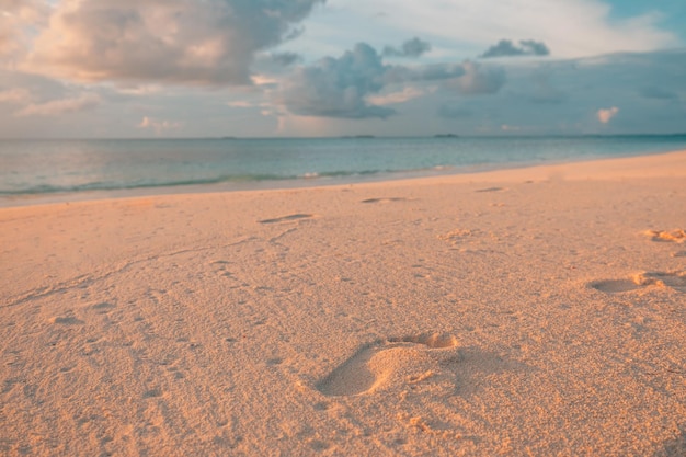 Fala Na Plaży I Kroki W Czasie Zachodu Słońca Inspirująca Przyroda Z Ludźmi Koncepcja Serene