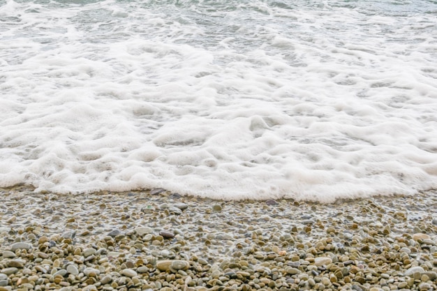 Fala pokrywa kamienistą plażę