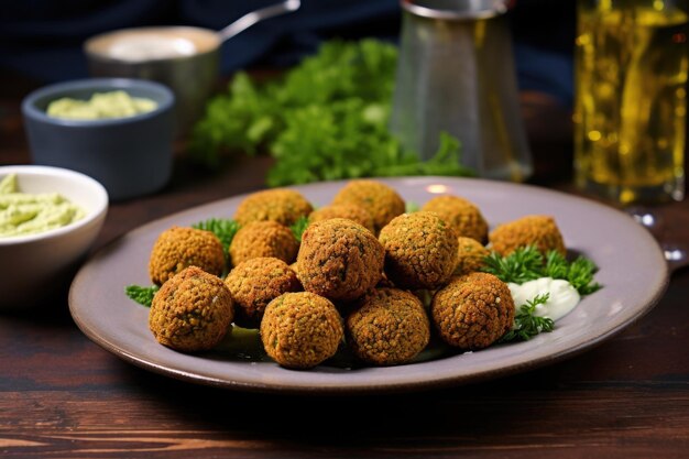 Falafel na talerzu przy siedzącej kolacji