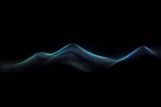 Fale dźwiękowe w półtonowym niebiesko-zielonym gradiencie oscylujące od świecącego światła abstrakcyjne tło technologiczne