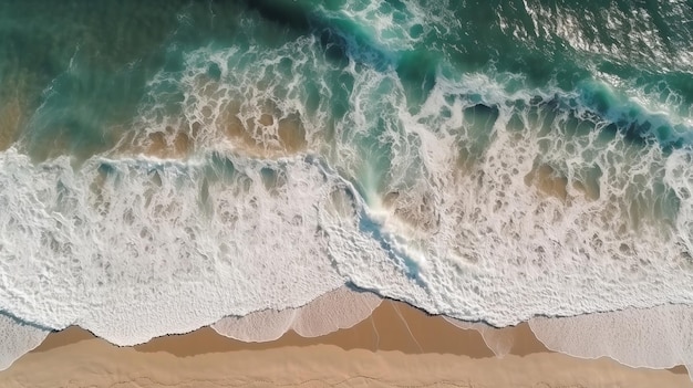 Fale oceanu na plaży widok z nieba