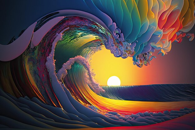 Fale oceanu promienie słoneczne grafika kolorowa woda wysokie szczegóły Generative AI AIG15