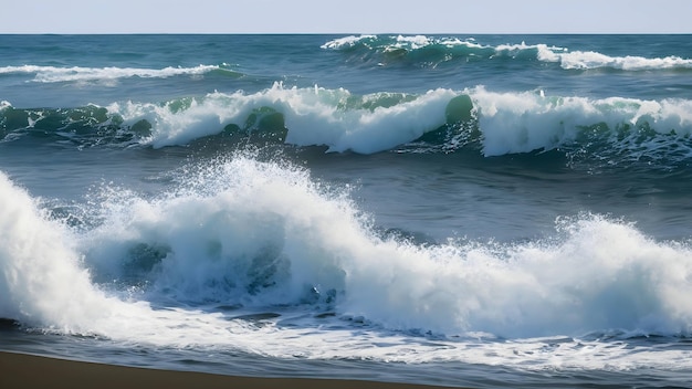 fale toczące się w kierunku brzegu uchwyciły ruch i energię oceanu