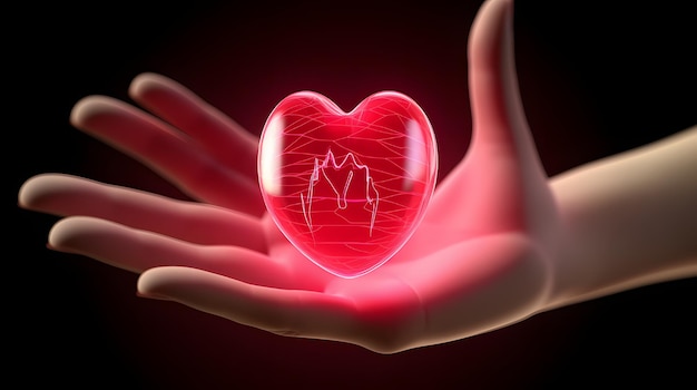 Fale uderzeń serca na kreskówce koncepcje leczenia zdrowia ręki w celu zapobiegania chorobom serca renderowanie 3d