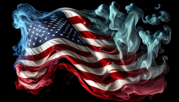 Falista flaga USA wykonana z dymu wysokiej jakości obrazu Wygeneruj Ai