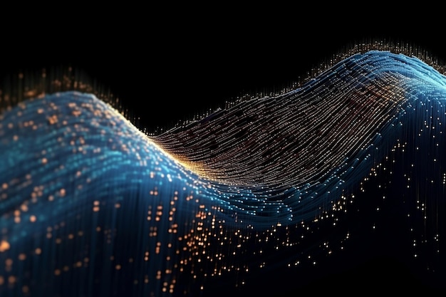 Falista ilustracja 3D generatywnej sztucznej inteligencji Big Data Cyber Strings