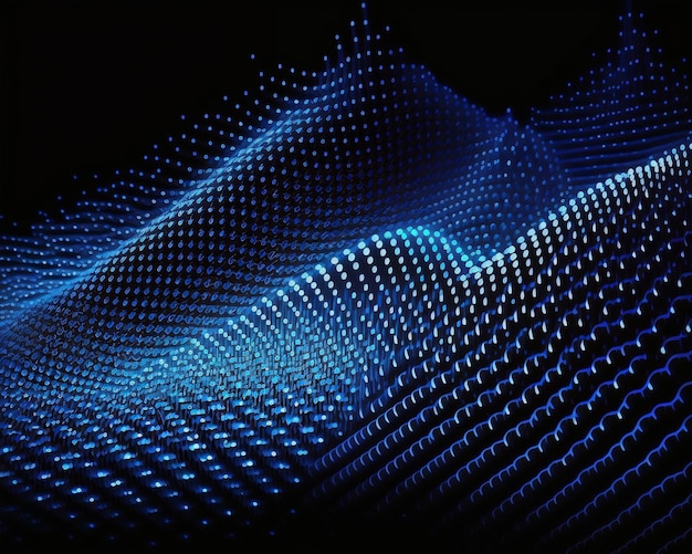 Falisty kształt niebieskich świecących kropek abstrakcyjnej generatywnej sztucznej inteligencji
