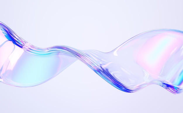 Falisty kształt szkła z kolorowymi odbiciami na jasnym tle ilustracji renderowania 3d