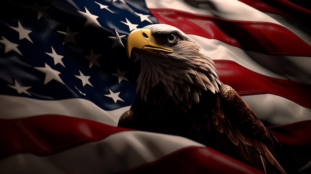 Falująca amerykańska flaga z orłem symbolizuje generatywną sztuczną inteligencję