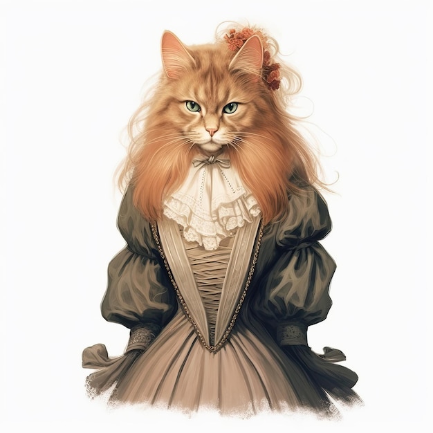 Fancy Feline Ubrany kot w historycznym stroju Antropomorficzny kot w klasycznym europejskim stroju