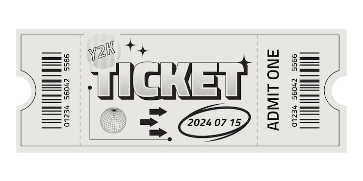 Zdjęcie fancy retro stylowy szablon biletu hippie party biletu y2k styl projektu