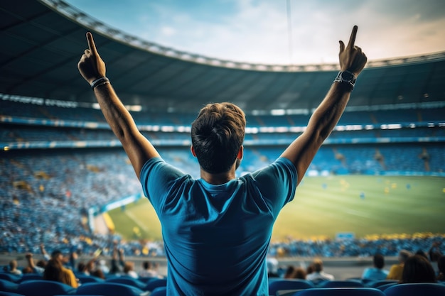 Fani sportu cheer i świętują zwycięski turniej na stadionie Generative AI