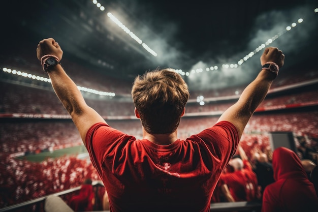 Fani sportu cheer i świętują zwycięski turniej na stadionie Generative AI