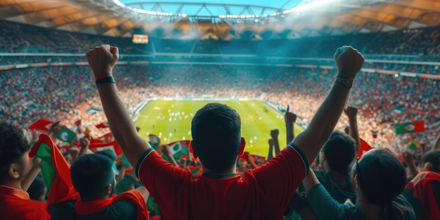 Fani w ekstazie oglądają światowy mecz piłki nożnej na wyświetlaczu z radością AIG41