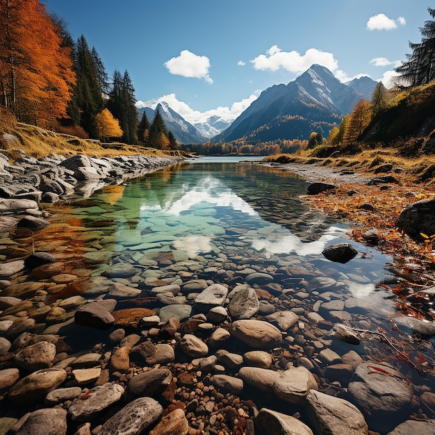 Fantastico panorama autunnale sul lago Hintersee Vista mattutina colorata delle Alpi Bavaresi