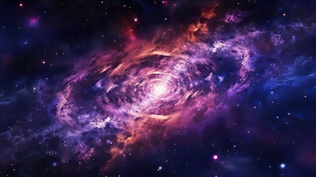Zdjęcie fantastyczna fioletowa abstrakcyjna głęboka przestrzeń nieskończona mgławica spiralna koncepcja galaktyki generative ai