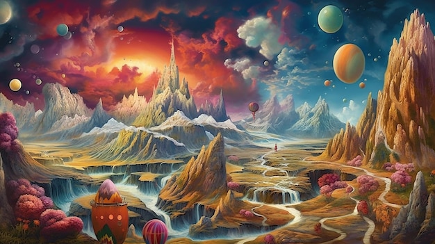Fantastyczna planeta z wirującymi chmurami i kolorowymi widokami Generacyjna sztuczna inteligencja