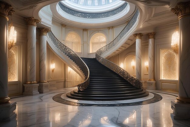 Fantastyczna sceneria z marmurowymi schodami
