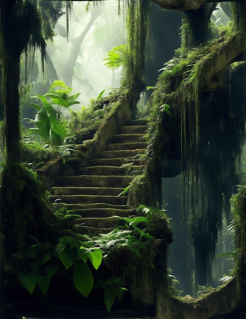 Fantastyczne schody w lesie Zdjęcie tła