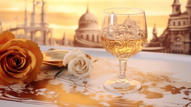 Zdjęcie fantastyczny, elegancki, złoty atrament w filiżance z kwiatem obraz wygenerowany przez ai