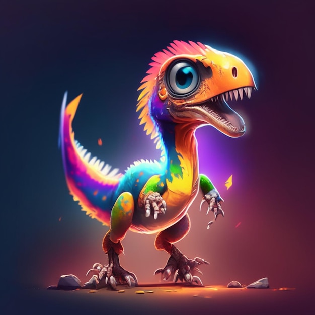 Fantastyczny kolorowy dinozaur na ciemnym tle ilustracja 3D