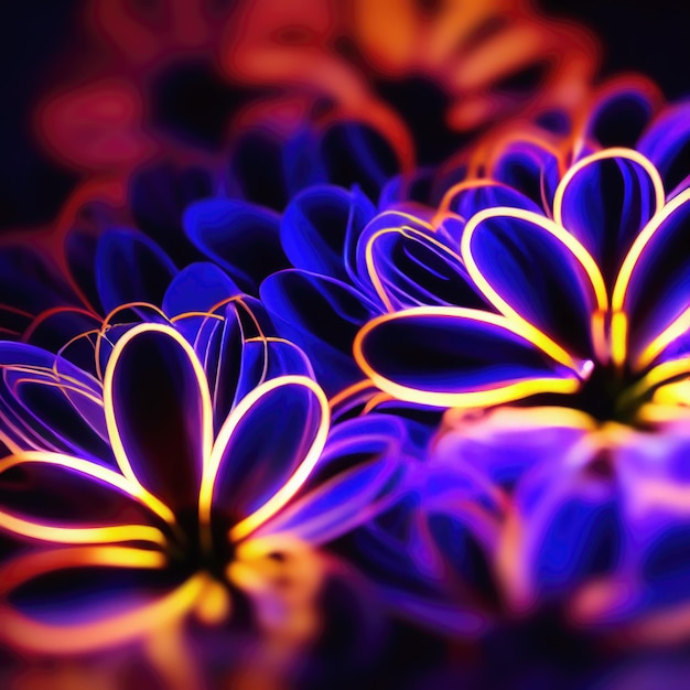Zdjęcie fantastyczny kwiat narysowany kolorowymi świecącymi liniami