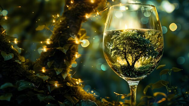 Zdjęcie fantastyczny las w kieliszku do wina