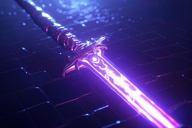 fantastyczny miecz w ciemności z neonowymi światłami