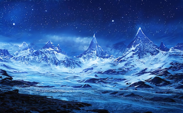 Fantastyczny Zimowy Epicki Krajobraz Gór Zamarznięta Natura Mystic Valley Gaming Rpg Background
