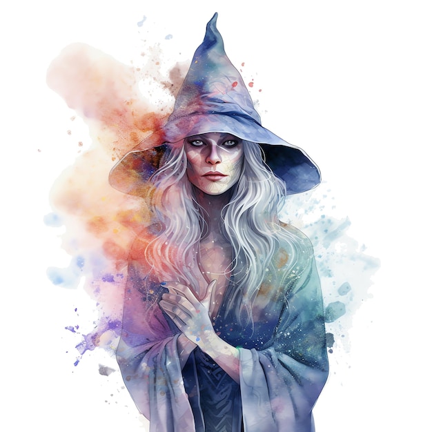 Fantasy akwarela czarownica ilustracja