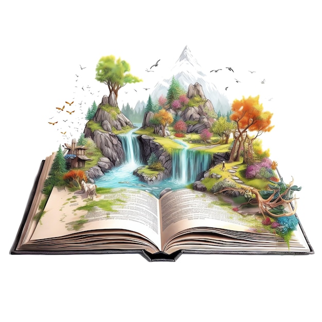 Fantasy akwarela otwarta księga fantasy magiczny świat ilustracji