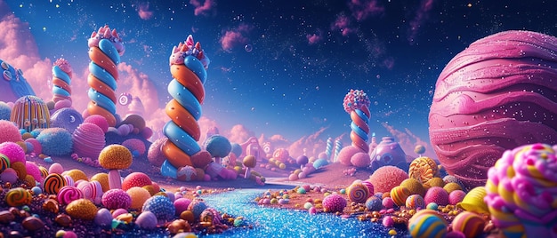 Fantasy Candy Land z kolorowym krajobrazem słodyczy