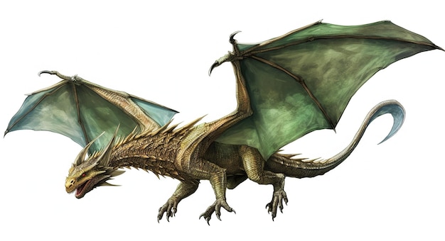 Fantasy Dragon Wściekły potwór Wściekły smok latający na białym tle Cyfrowa ilustracja
