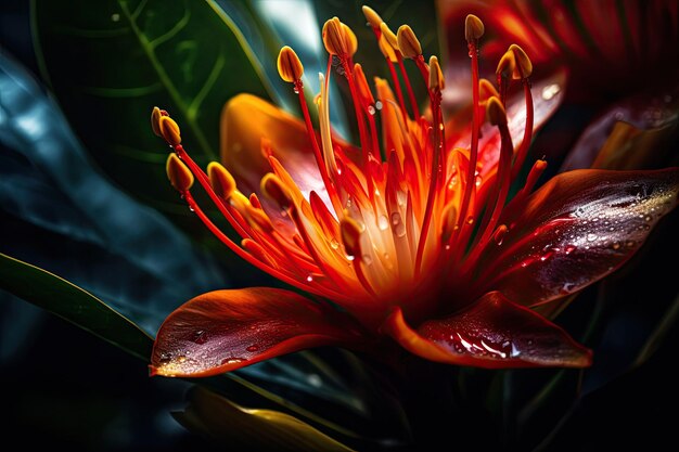 Fantasy egzotyczne kwiaty tropikalne Piękna dżungla kwiatowy tło Generative AI