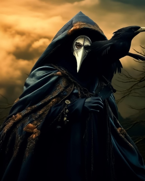 Fantasy Grim Reaper w dziobie ciemny czarownik Stworzenie w masce wrony