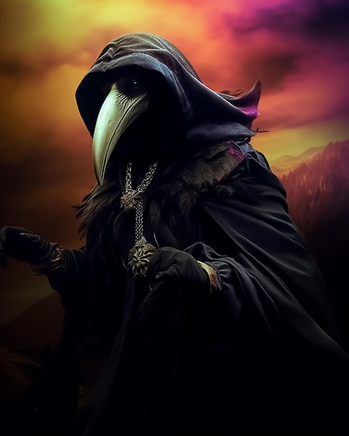Fantasy Grim Reaper w dziobie Mroczny czarownik Stworzenie w masce Wrony V51